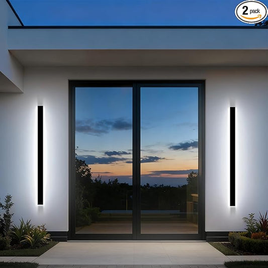 2 Pack Modern Outdoor Wall Lights Dimmable, 79in Linear LED Exterior Wall Light, Ip65 Waterproof Long Exterior Lighting Fixtures Wall Mount Sconces for Front Door, Stair