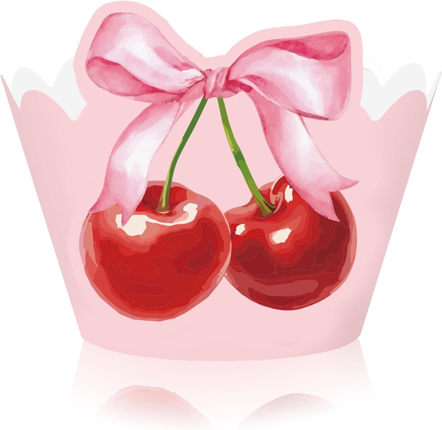 36Pcs Pink Bow Cherry Cupcake Wrappers Pink Red Bowknot Cherry Cupcake Liners Sweet Decorative Dessert Holders for Birthday Baby Shower