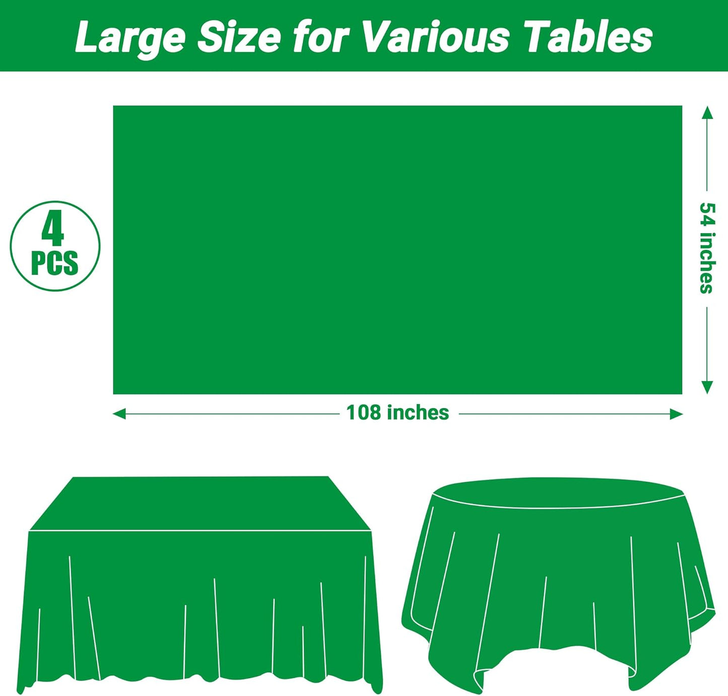 4 PCS Plastic Tablecloths for Rectangle Tables, 54 x 108 Inches Baptism Decorations, Waterproof and Leakproof Picnic Table Cover for Bachelorette Party, Colorful Tablecloth Adaptable to Every Table