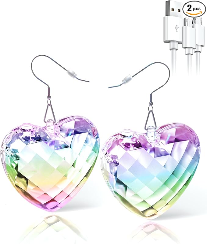 LED Earrings Light Up Earrings 16 Light Modes Rechargeable Disco Heart Earrings for Women Disco Party Decorations & Rave Accessories