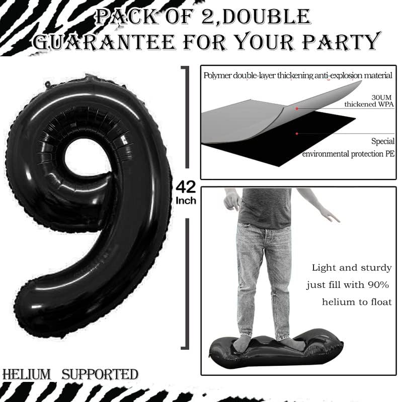 GOER Black Foil Balloons Number 9,Huge Number Balloons for 9th 19th 29th 39th 49th Birthday Party Supplies Anniversary Decorations (3 pcs,42 inch,32 inch,16inch)