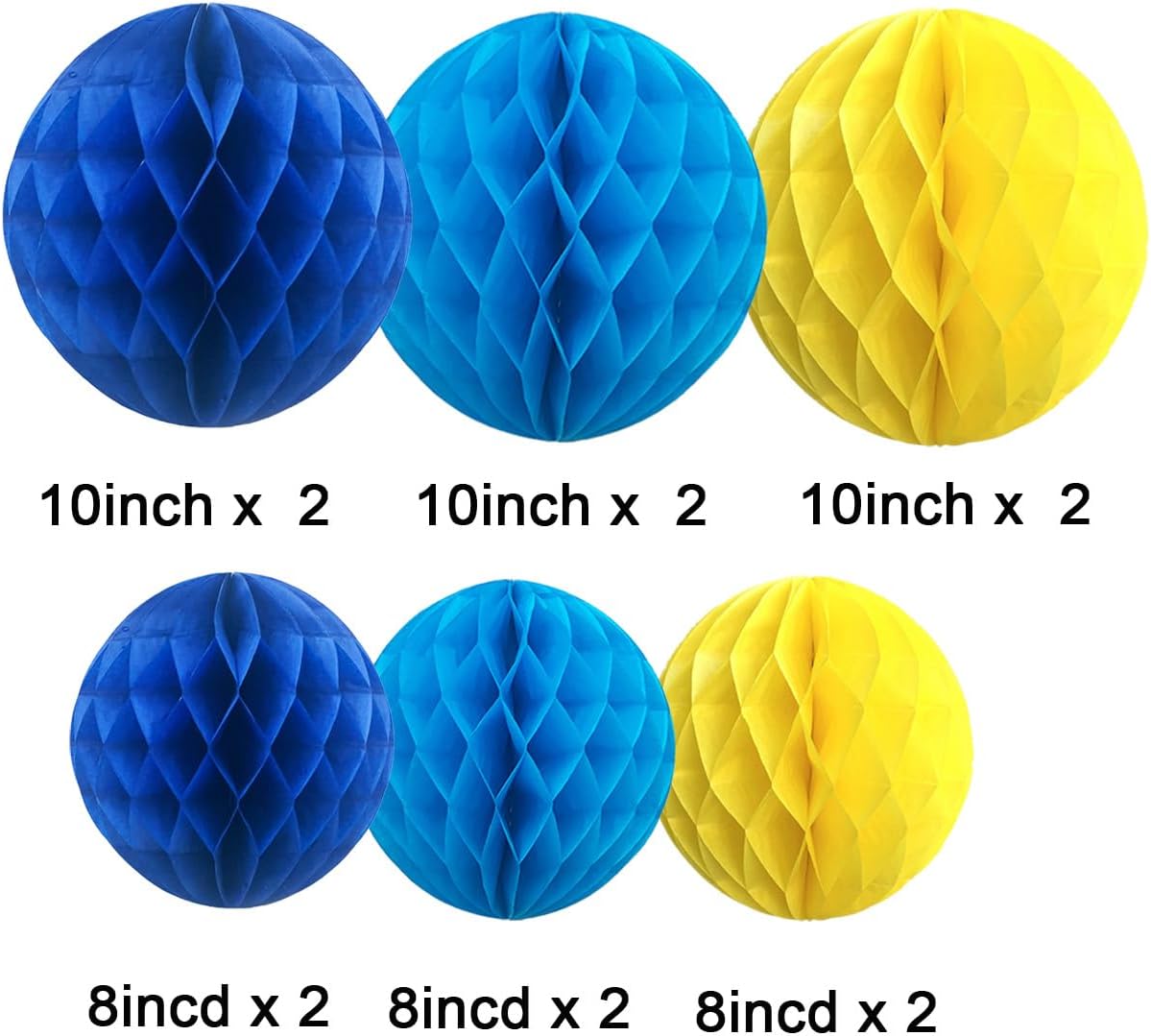 CC wonderland zone 12pcs Blue and Yellow Paper Honeycomb Balls,6" & 10" Hanging Tissue Pom poms for Birthday Party Decoration