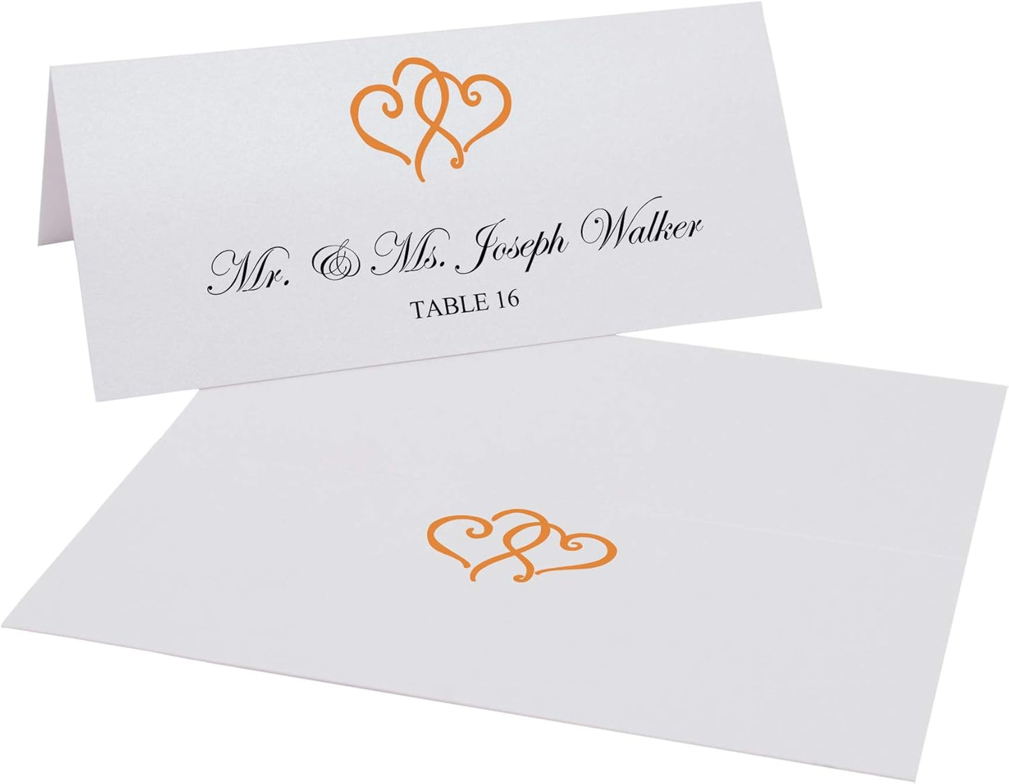 Linked Hearts Place Cards, Orange (Choose Color), Set of 60, Pre-cut and Scored - Wedding, Party, Dinner, and Special Events - Made in the USA