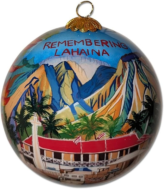 Remembering Lahaina Maui Ornament: Collectible Hand-Painted Glass Keepsake with Gift Box