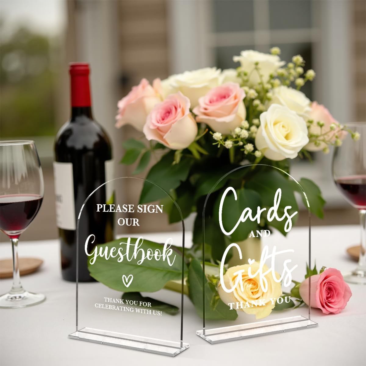 2 Pcs Acrylic Wedding Signs for Ceremony and Reception, Bridal Shower Decorations, Cards and Gifts Signs, Guest Book Sign, Arch Acrylic Table Top Sign with Holder for Wedding Reception (Clear)