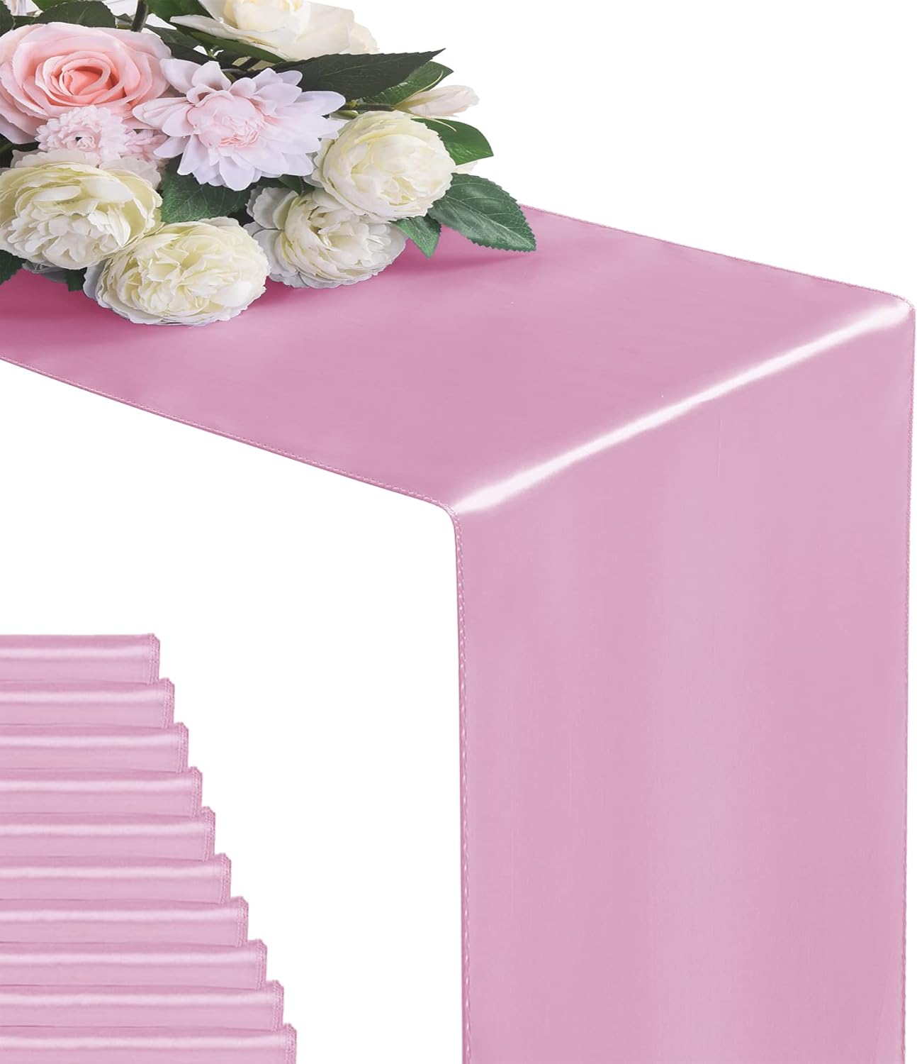 24Pack Table Runner 12 x 108 Inches Satin Silk Table Runner for Wedding, Birthday Party, Banquets, Graduations Decoration, fit Rectange and Round Table-Pink