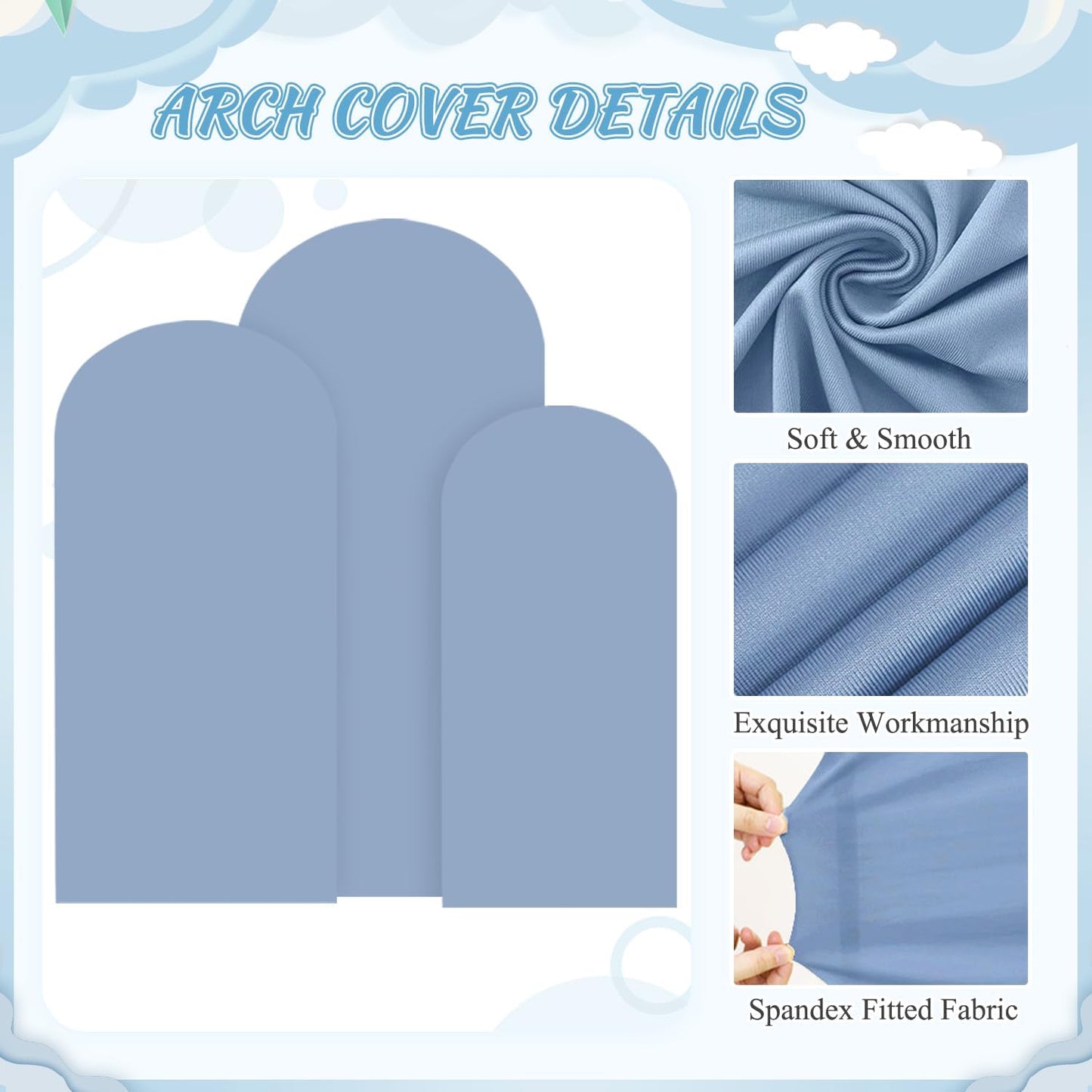 Arch Backdrop Stand and Cover Set of 3 (6FT, 5FT, 4FT) Backdrop Stand for Parties Dusty Blue Arch Covers Stretchy Backdrop Metal Arch Frame Stand for Wedding Graduation Ceremony Birthday Decoration