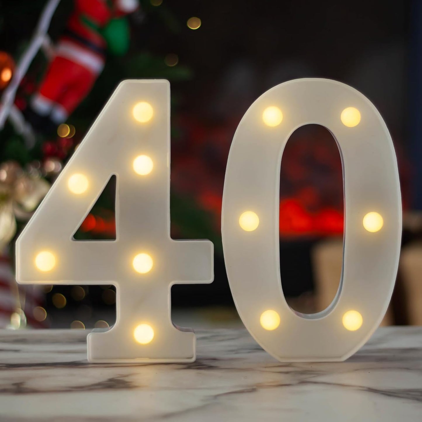 LED Marquee Letter Lights, Decorative Light Up Numbers for 40th Birthday Party, Battery Operated, Warm White Small Marquee 40 Sign for Anniversary Decorations