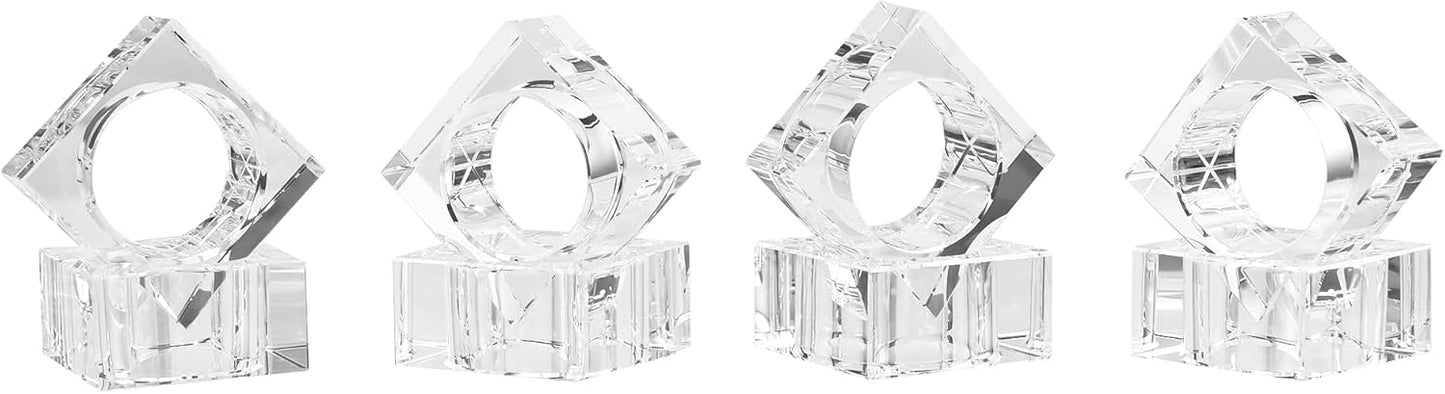 kitCom Mini Napkin Rings Set of 8 Square-Shaped, Crystal Napkin Ring for Thanksgiving, Christmas, Family Gathering, Wedding Reception, Clear with Gift Box