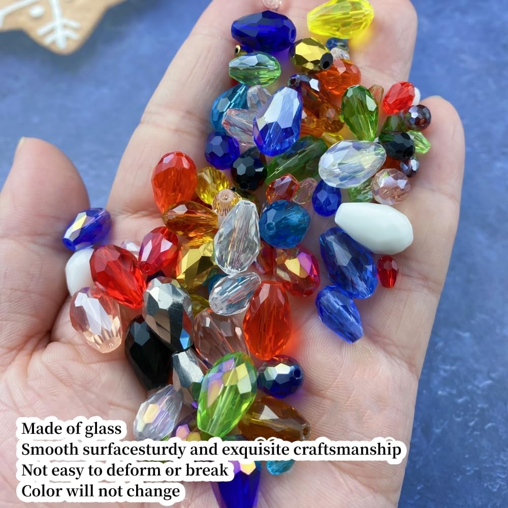 200pcs 4x6mm Teardrop Crystal Glass Beads Vertical Hole Faceted Glass Teardrop Spacer Beads for Bracelets Necklace Earring DIY Jewelry Making Craft(Red AB)