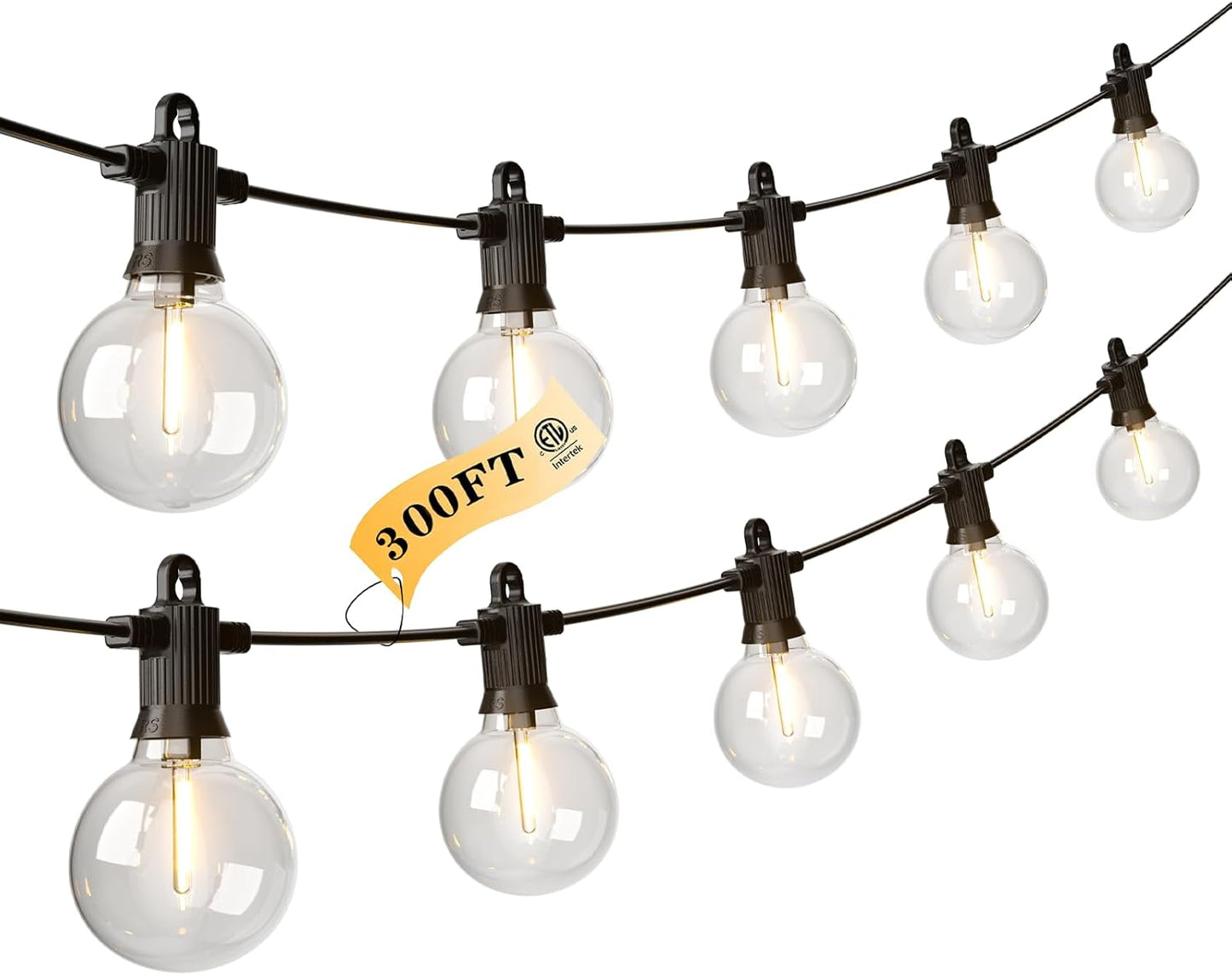 Kawaya 300FT Outdoor String Lights - LED Waterproof Patio Light for Outside with 146+4 G40 Globe Blubs - Shatterproof Hanging Lights for Porch Bistro Backyard Gazebo Balcony Cafe