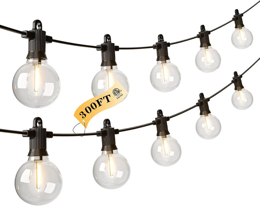 Kawaya 300FT Outdoor String Lights - LED Waterproof Patio Light for Outside with 146+4 G40 Globe Blubs - Shatterproof Hanging Lights for Porch Bistro Backyard Gazebo Balcony Cafe
