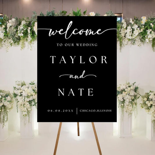 Welcome To Our Wedding Sign, Welcome Wedding Sign With Stand, Wedding Welcome Sign Custom Elegant Welcome Sign for Wedding, Personalized Welcome Sign Minimalist Wedding Entrance Sign