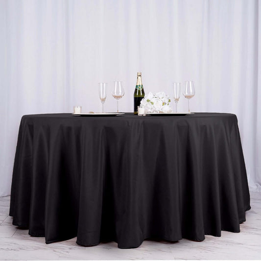 Efavormart Round Tablecloth, 132 Inch Stain & Wrinkle Resistant Washable Table Cloth, Decorative Polyester Fabric Table Cover for Banquet, Wedding, Dining- Black