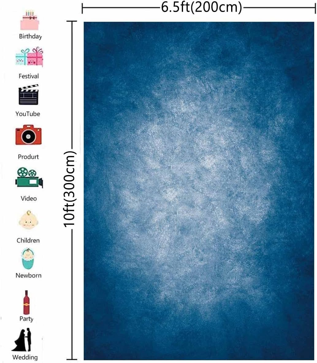 6.5x10ft Dark Blue Gradient Portrait Photo Backdrops Bright Center Abstract Photography Backdrop for Studio Photo Booth Prop Banner Decor Background