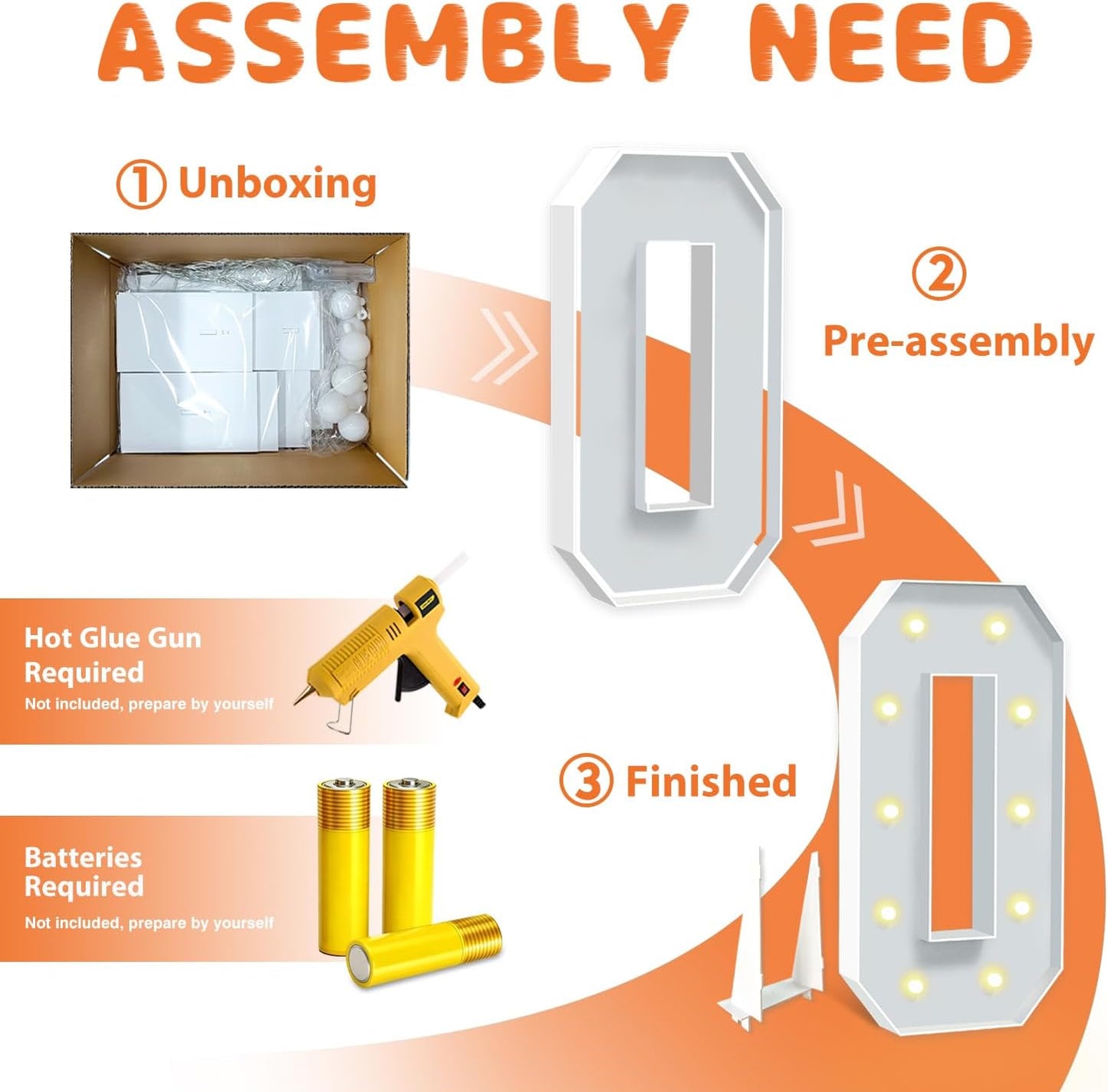 4FT Light Up Marquee Numbers, 4 Feet Tall Light Up Number 0, Mosaic Cardboard Numbers Signs for Balloon, Weddings, Birthdays, Anniversaries, Christmas, New Year's Celebrations, Easy to Assemble