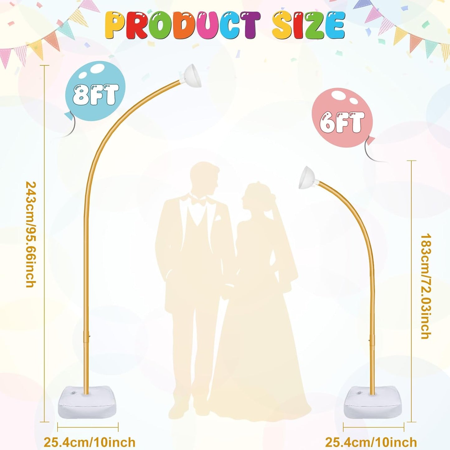 OurWarm Balloon Arch Kit with LED Lights, 9.35FT & 6FT Free Bending Half Balloon Arch Stand with Base, Gold Backdrop Stand for Wedding Birthday Party Baby Shower Yard Lawn Graduation Decorations