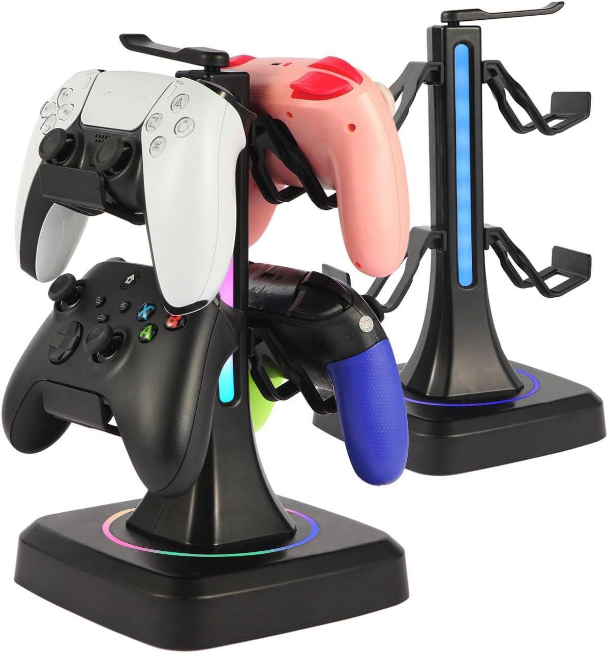 Controller Stand with RGB Multi-Color Light Modes - Headset Holder for PS5, Xbox, Switch - Gaming Room Decor, Desk Organizer for Gamers