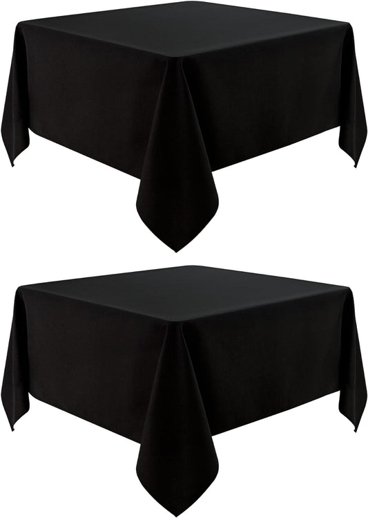 2 Pack Square Table Cloth 48X48 Inch Black Washable Fabric Tablecloth Polyester Solid Dining Table Cover for Birthday Party Dinner Holiday Outdoor Indoor