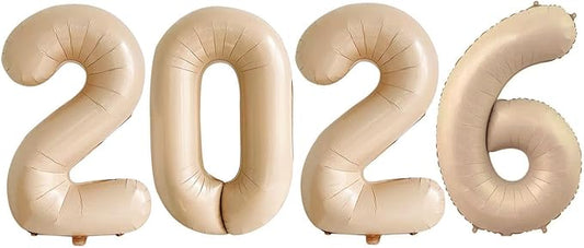 GOER 2026 Foil Number Balloons for 2026 New Year Eve Festival Party Supplies Graduation Decorations (Caramel,32 Inch)