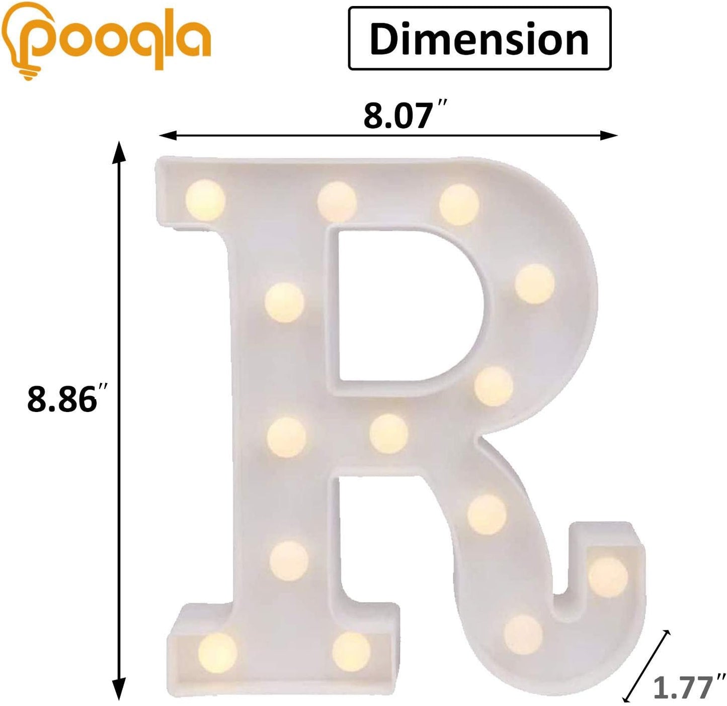 Pooqla LED Marquee Letter Lights Sign, Light Up Alphabet Letter for Home Party Wedding Decoration R