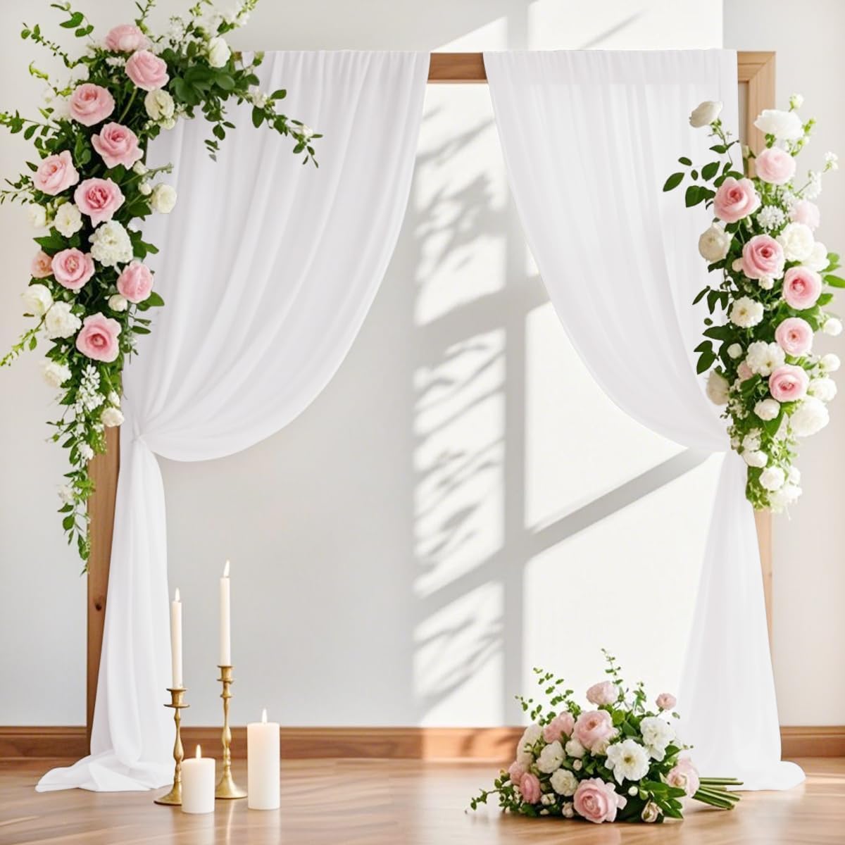 MLMW Wedding Arch Draping Fabric 2 Panels 29" x 20Ft White Sheer Wedding Arch Backdrop Drapes Outdoor Curtain for Ceremony Party Background Ceiling Decor