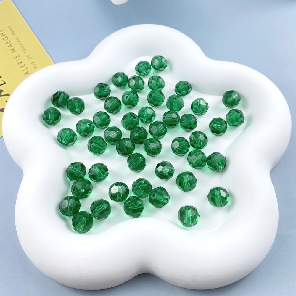 400 PCS 4mm Crystal Glass Beads Round Multiple Faceted Loose Spacer Glass Beads for DIY Handcrafte Bracelet Necklace Earring Jewelry Making(Malachite Green)