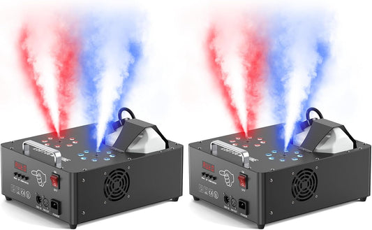 2000W Professional Fog Machine Dual Nozzle with 16 RGB LED, DMX Control Adjustable Smoke Direction, 2.5L Tank LCD Display 30000CFM for Halloween Christmas Stage DJ Party Club Events-2PC