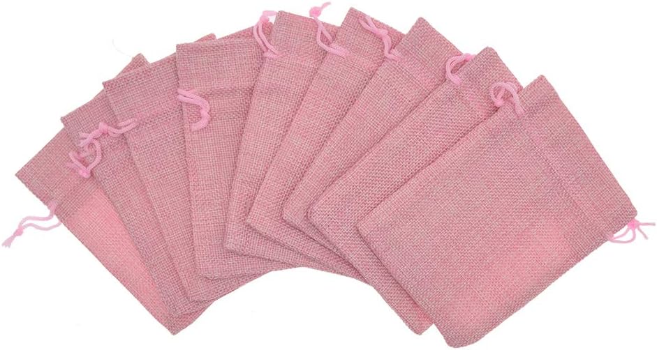 20Pcs Drawstring Burlap Bags 2.7 x 3.5 Inch, Pink Jute Sacks Jewelry Gift Pouch Christmas Candy Wedding Party Favor Bags