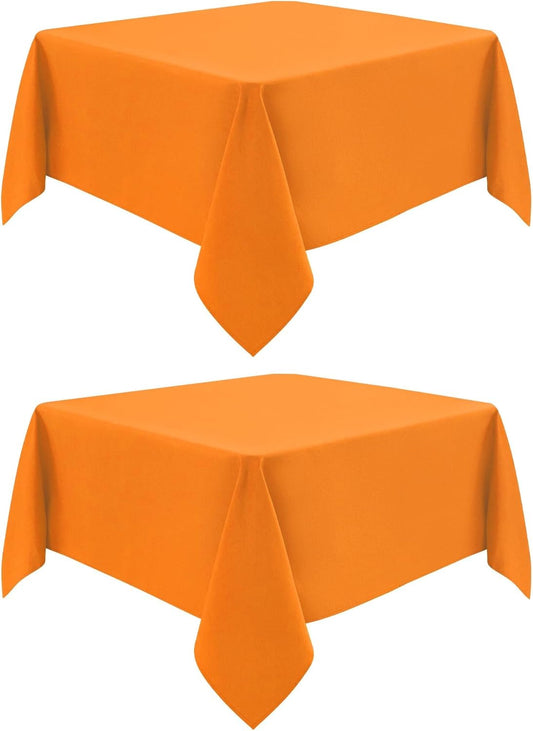 2 Pack Square Table Cloth 48X48 Inch Orange Washable Fabric Tablecloth Polyester Solid Dining Table Cover for Birthday Party Dinner Holiday Outdoor Indoor