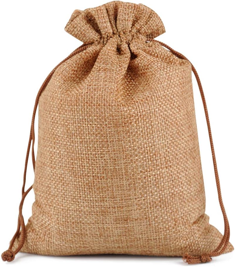 Lucky Monet 25/50/100PCS Burlap Gift Bags Wedding Hessian Jute Bags Linen Jewelry Pouches with Drawstring for Birthday, Party, Wedding Favors, Present, Art and DIY Craft (25Pcs, Coffee, 3” x 4”)
