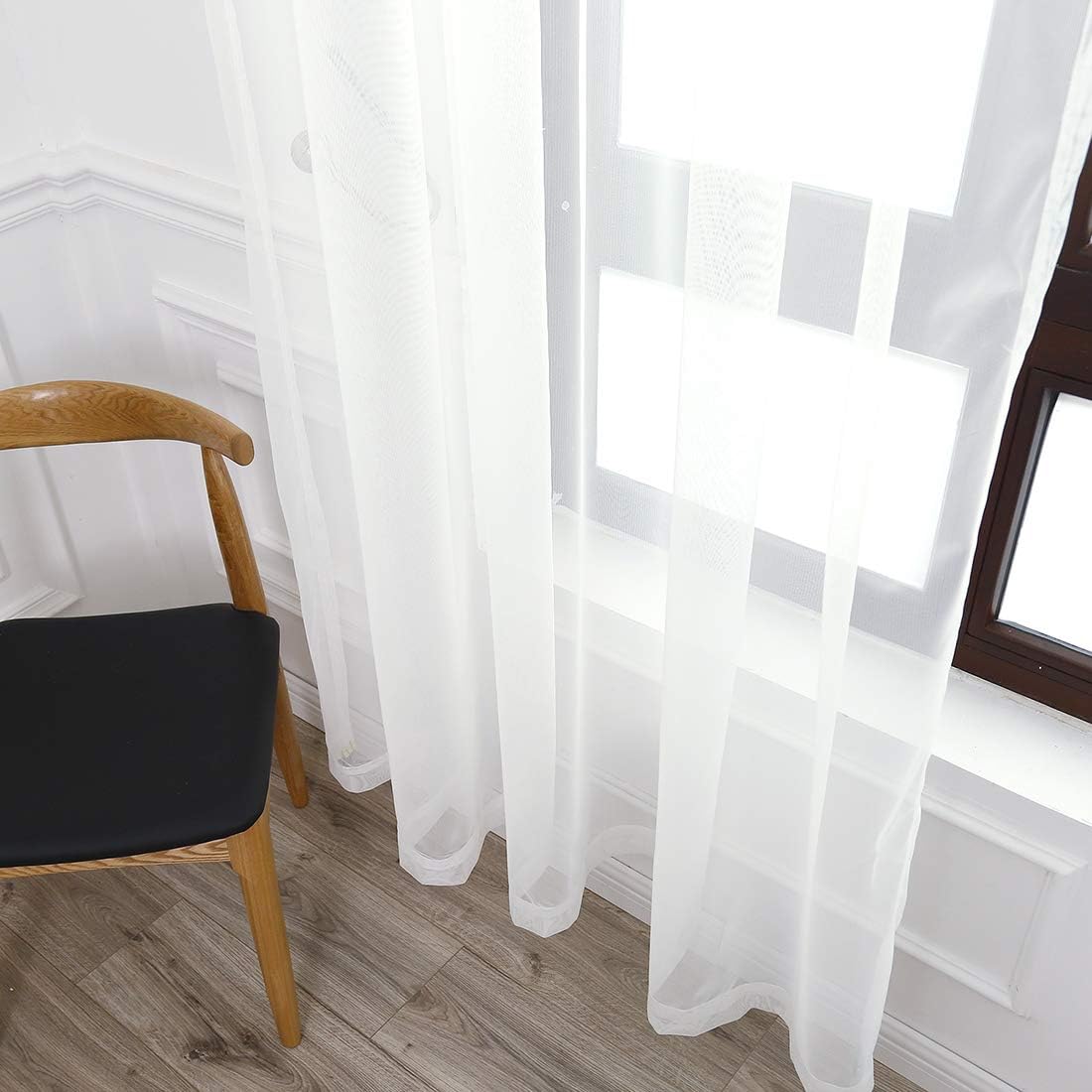 78" Vintage Sheer Voile Elegant Linen Fabric Touch Rod Pocket Tulle Backdrop Curtains Door Curtain for Farmhouse Bedroom Living Room Modern Drapes Decor, 2 Panels, 78 inch Length, White