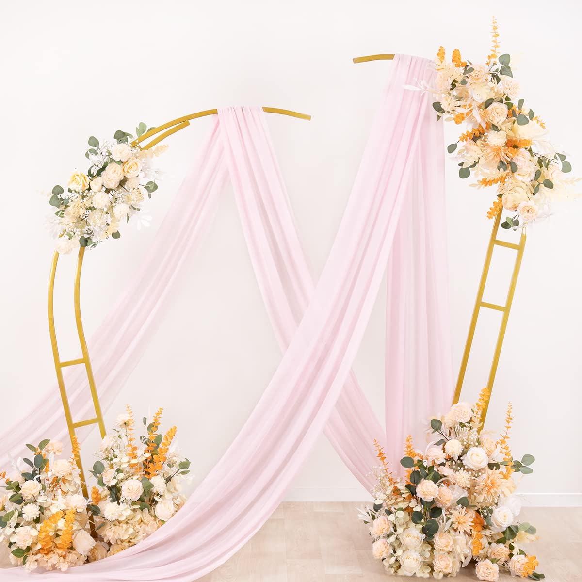 Socomi Wedding Arch Draping Fabric 3 Panels 29" x 19Ft Blush Pink Sheer Chiffon Curtain Drapes 6 Yards for Wedding Ceremony Birthday Party Decoration