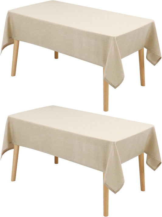 Hiasan 2 Pack Faux Linen Rectangle Tablecloth - Wrinkle and Stain Resistant Washable Table Cloth for Kitchen Dining Room Holiday Table Cover for Party Dinner, Beige, 54 x 108 Inch