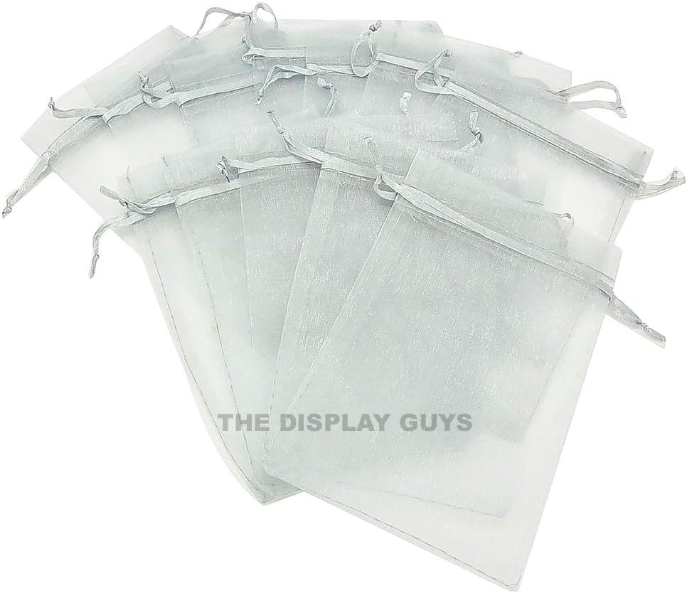 TheDisplayGuys 100-Pack 6x8 Silver Sheer Organza Gift Bags with Drawstring, Jewelry Candy Treat Wedding Party Favors Mesh Pouch