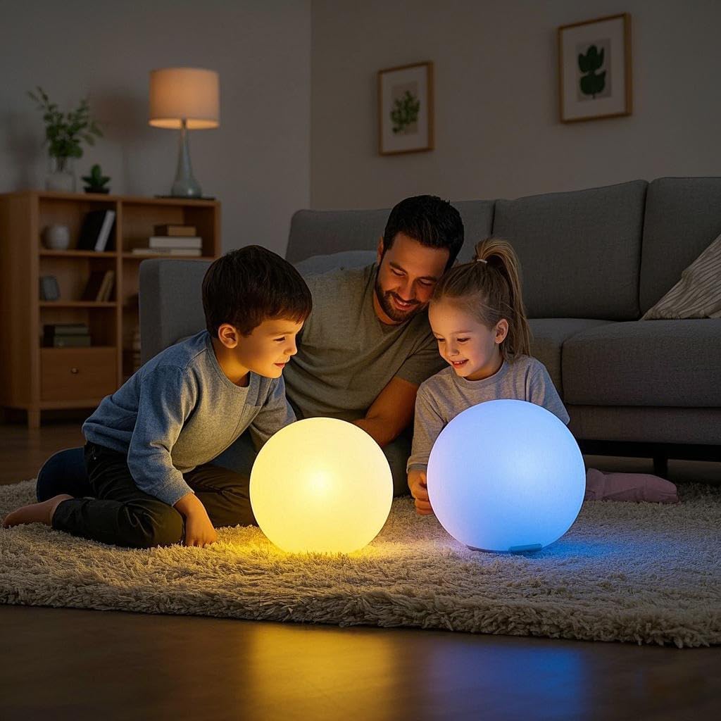 Mr.Go 12-inch Rechargeable LED Ball Light, RGB Color-Changing Globe Orb Lamp w/Remote, Home Kids Room Bedroom Bar Table Patio Pool Party Dimmable Sphere Nightlight Relax Mood Lighting Decoration