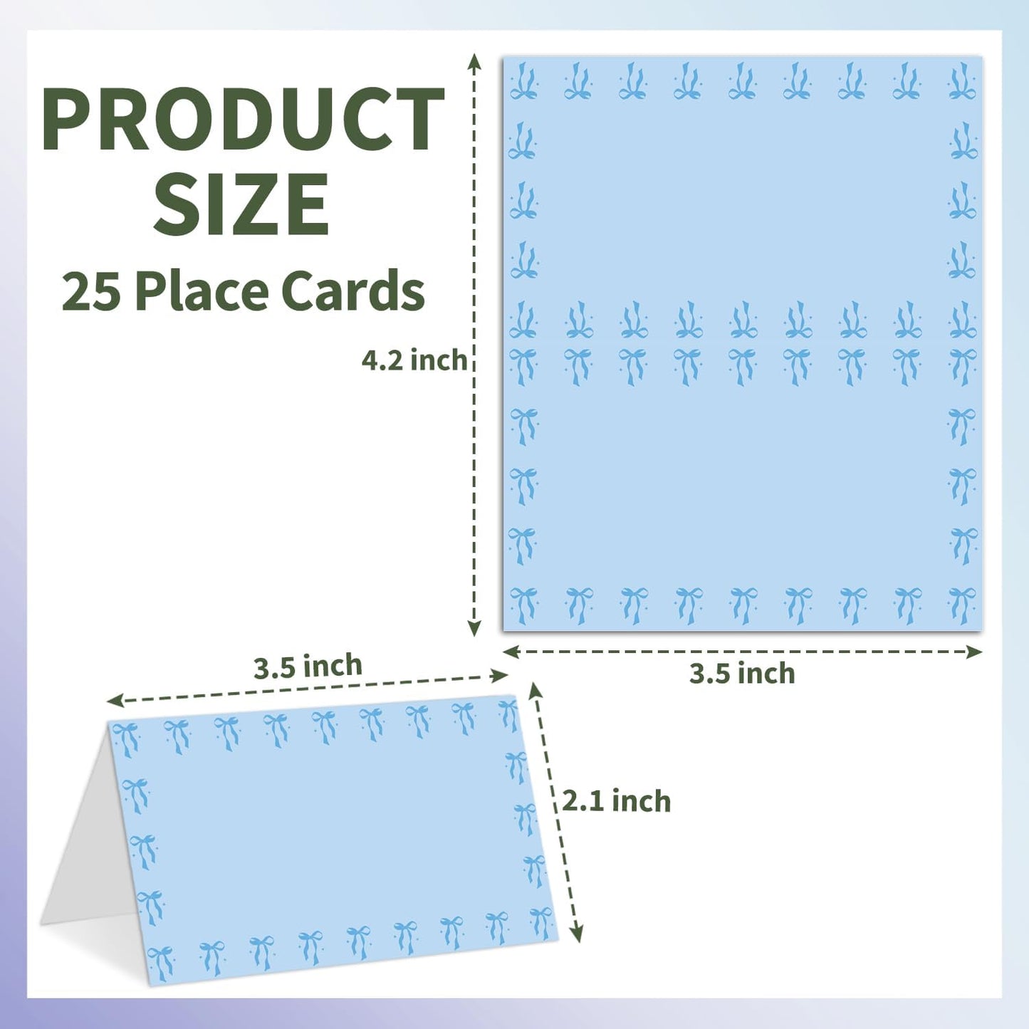 25 Bow Place Cards for Table Seating, Blue Wedding Name Place Card, Tent Cards for Birthday Bridal Shower Baby Shower Reception Dinner Party Decorations -A20