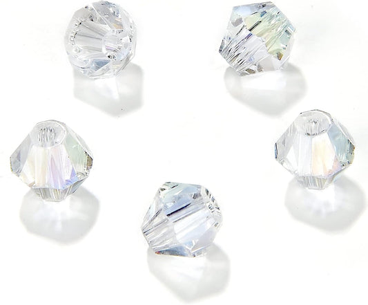 6mm Bicone 450Pcs White AB Crystal Glass Beads Faceted Bicone Shape Crystal Glass Spacer Beads for Bracelet Necklace Decorative Hand Jewelry Making (White AB, 6MM)