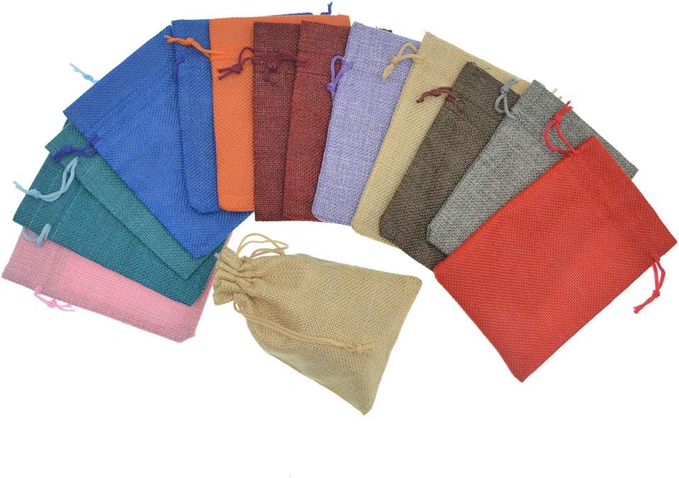 Burlap Bags with Drawstring, 20pcs Assorted Colored Small Jute Bags Christmas Wedding Party Favor Gifts Bags, Jewelry Candy Pouches 2.7 x 3.5 inch