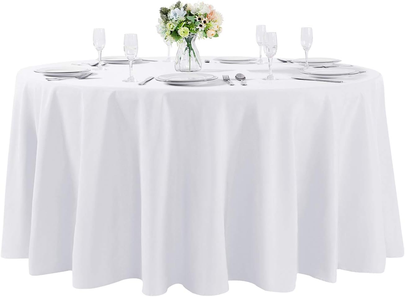 132 inch Round Tablecloth Washable Polyester Table Cloth Decorative Table Cover for Wedding Party Dining Banquet（132 inch,White）