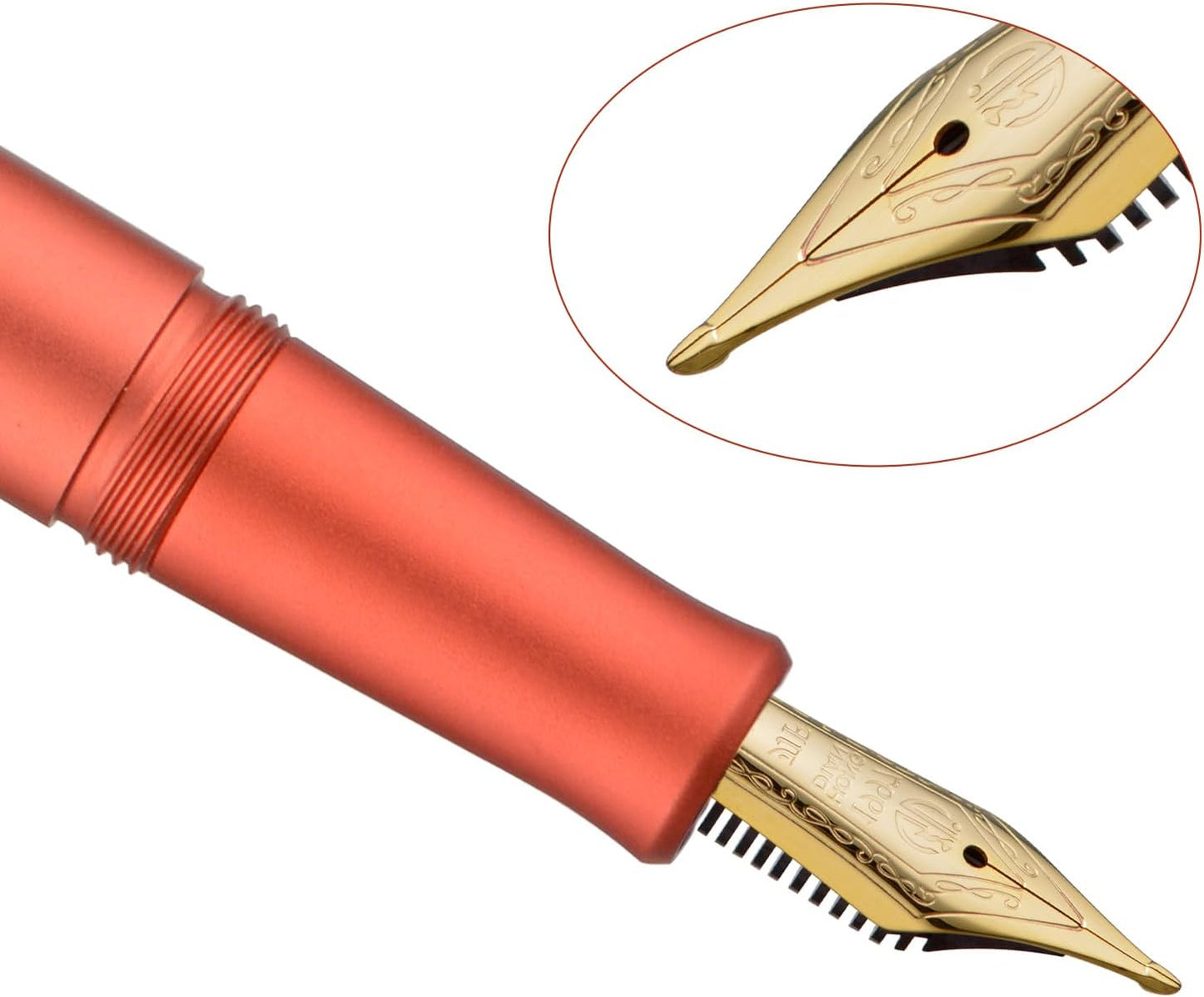 Hongdian M2 Black Forest Mini Fountain Pen, Long Blade Nib & Sleek Shape Aluminium Short Pocket Travel Pen (Orange Red)