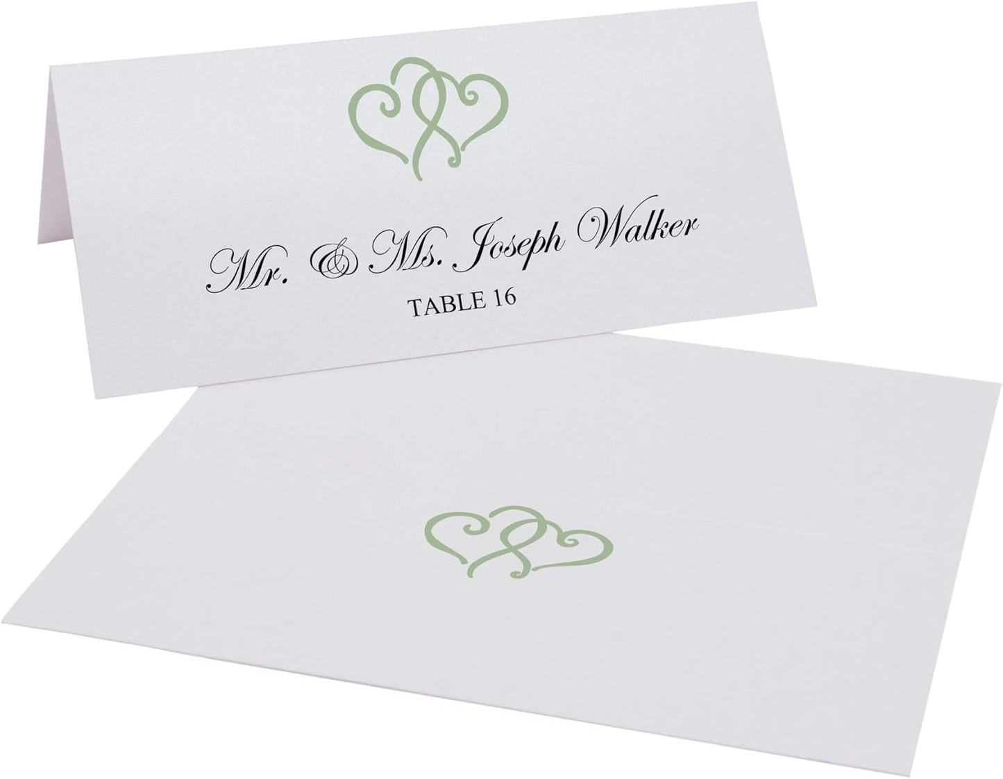 Linked Hearts Printable Place Cards, Sage (Choose Color), Set of 150 (25 Sheets), Laser & Inkjet Printers - Wedding, Party, Dinner, and Special Events - Made in the USA