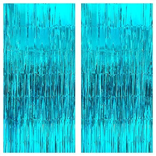 KatchOn XtraLarge Blue Foil Fringe Curtain - 3.2x8 ft, Pack of 2 | Water Streamer Backdrop for Beach & Under The Sea Parties