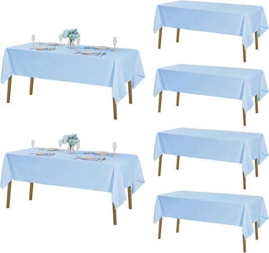 Fokitut 6 Pack Rectangle Tablecloth, 60x120 Inch, Stain Resistant and Wrinkle Polyester Table Cloth, Fabric Table Cover for Kitchen Dining, Wedding, Party, Holiday Dinner-Blue Mist