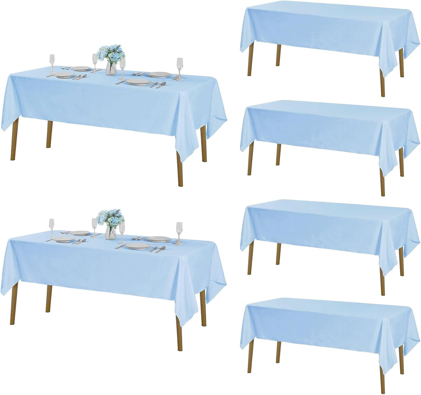 Fokitut 6 Pack Rectangle Tablecloth, 60x102 Inch, Stain Resistant and Wrinkle Polyester Table Cloth, Fabric Table Cover for Kitchen Dining, Wedding, Party, Holiday Dinner-Blue Mist