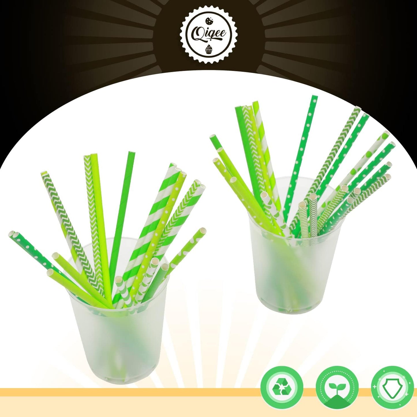 Green Paper Straws for Drinking Green Disposable Straws 150pcs Disposable Straws Bulk（10 Pattern） qiqee