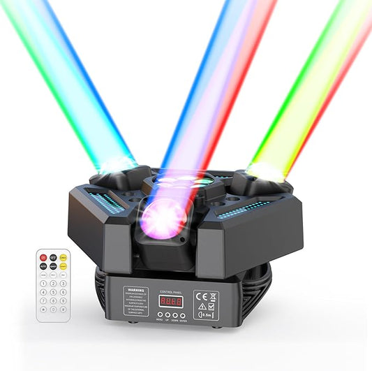 180W 3-Head Moving Head Light 9 Beam Stage Light with Remote Control Sound Activation & DMX Control for DJ Parties Wedding Home Theater Small Venue Lighting