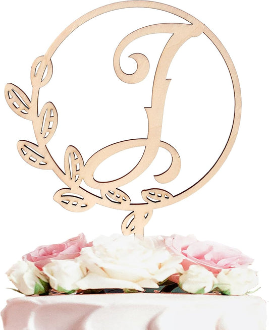 LINGTEER Personalized Inital Letter I Wooden Cake Topper Perfect for Birthday Rustic Wedding Anniversary Party Keepsake Decoration