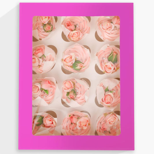 12 Cupcake Containers 10-Packs Roland Cupcake Box Cupcakes Carrier, 12 Cupcake Boxes with Window 13"x10"x3.5"（Auto-pop up）