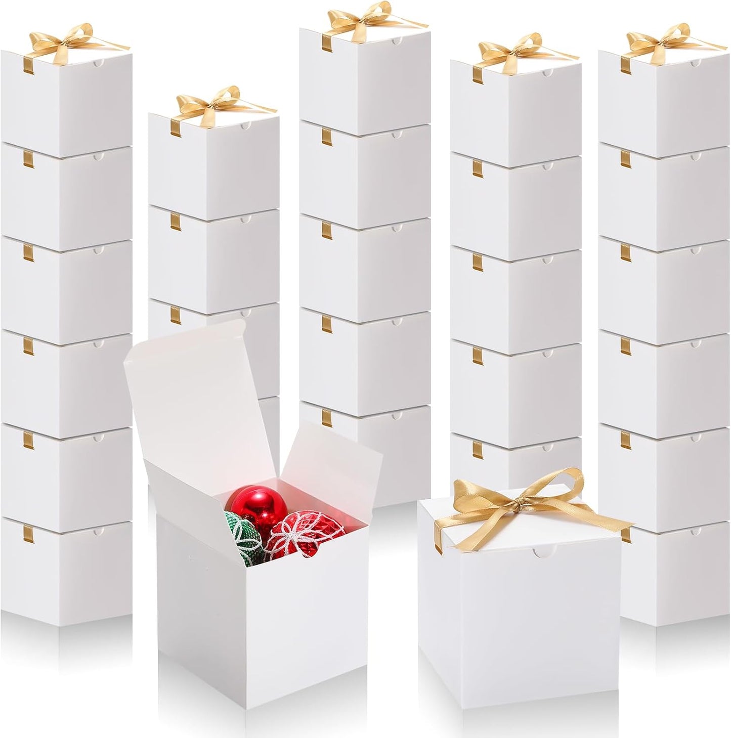 DOYIDE 60 Pcs Small Gift Boxes, 3x3x3 inches Kraft Paper Gift Box with Ribbons, White Candy Boxes for Christmas Wedding Favors Baby Shower Bridal Shower Birthday Party
